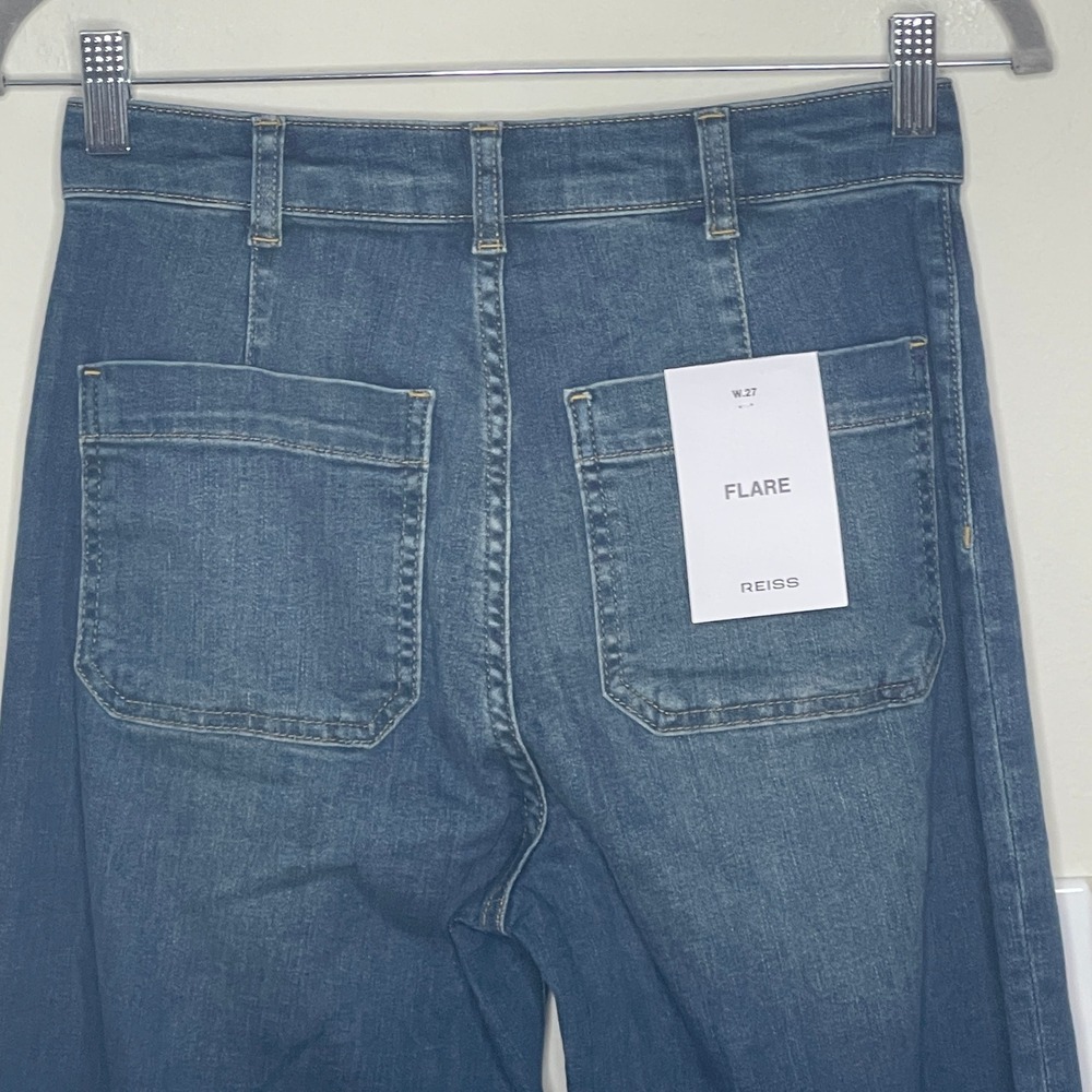 Reiss Sakura Flare Patch Pocket Jeans Mid Blue Petite High Rise Size 27P NEW - Picture 10 of 10
